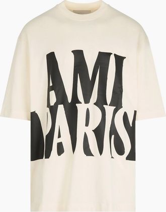Ami Mens Oversized Ami Paris Print T-Shirt Cream - Size: 38
