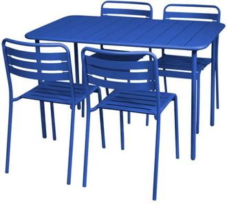 Sweeek 4-seater rectangular steel garden table set with 4 chairs, Amelia, electric blue, 120x70x72.5 cm