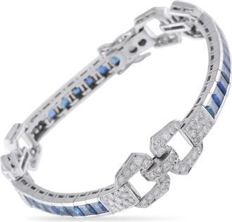 Luxury Bazaar 18K White Gold 2.75ct Diamond and Sapphire Art Deco Bracelet MF19-070926