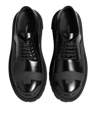 Dolce & Gabbana Mens Black Patent Leather Trekking Derby Shoes Calf