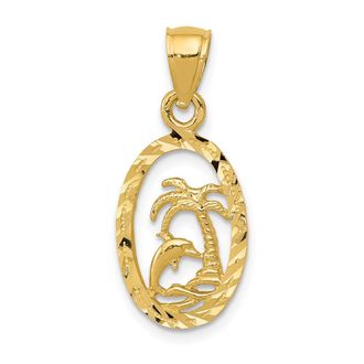 Diamond2Deal 14k Yellow Gold Dolphin and Palm Tree Pendant