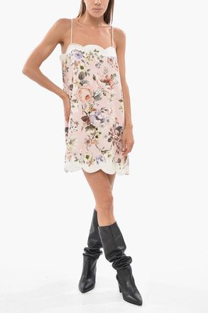 Zimmermann Linen Mini Dress ACACIA SCALLOP with Floral Print Zimmermann