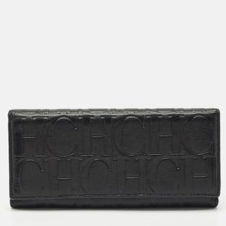 Carolina Herrera CH Carolina Herrera Black Monogram Leather Flap Continental Wallet