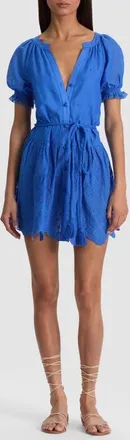 Alice & Olivia Thalia Cotton Puff Sleeve Minidress in Blue Iris at Nordstrom, Size X-Small