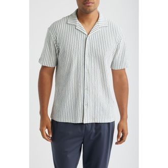 Reiss Tower Seersucker Camp Shirt in White/soft Blue at Nordstrom, Size Large