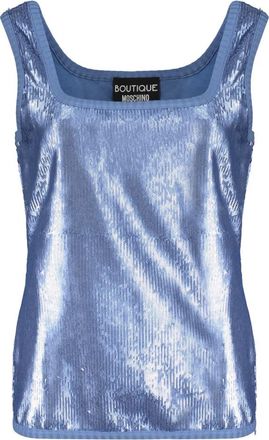 Moschino Sequined Top - Dames - Tops zonder mouwen - Blauw - S - Pailletten - Tops