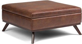 Simpli Home Owen 36In Mid Century Modern Square Coffee Table Storage Ottoman