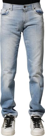 Dolce & Gabbana Mens Distressed Denim Jeans - Light Grey Cotton - Size EU 44 (Mens)