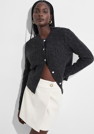 Icone Womens Jewel button thick crepe wraparound miniskirt