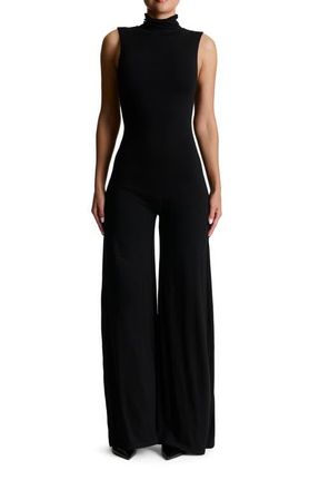 Naked Wardrobe Scrunch Neck Straight Leg Jumpsuit in Black at Nordstrom, Size Medium