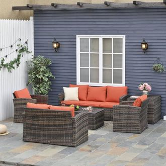 OUTSUNNY 6 PCS Patio Rattan Sofa Set Conversation Furniture Orange