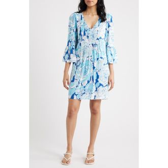 Lilly Pulitzer Danika Pleated Bodice Floral Tunic Minidress in Capri Blue Rosanna at Nordstrom, Size 12