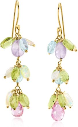 Ross-Simons Multi-Gemstone Bead Drop Earrings With Opals and 5mm Cultured Pearls in 18kt Gold Over Sterling