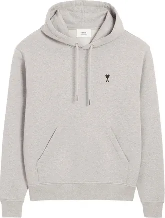 Ami Relaxed-Fit Light Grey Hoodie with Embroidered Heart Detail