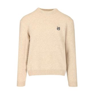 Maison Kitsun&eacute; Fox Head Milano Lambswool Jumper - male - Maison Kitsun&eacute; - Round-neck Knitwear - Beige - L - Knitwear