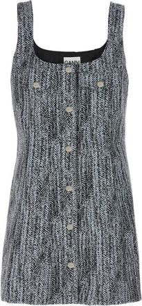 Ganni Cotton Tweed Mini Dress - Dames - Korte kleedjes - Veelkleurig - L - Tweed - Kleedjes