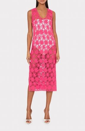 Milly Crochet Midi Cover-Up Dress in Pink at Nordstrom, Size X-Small