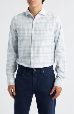 Emanuel Berg Modern Fit Plaid Cotton Flannel Dress Shirt in Blue at Nordstrom Rack, Size Large/x-Large