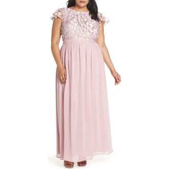 Chi Chi London 3D Floral Gown in Mink at Nordstrom, Size 16W