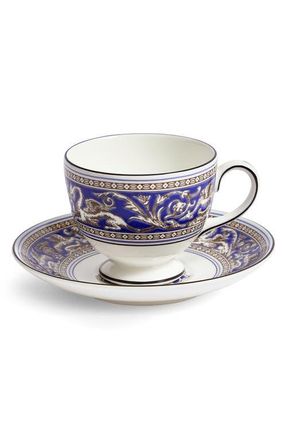 Wedgwood Florentine Bone China Teacup & Saucer Set in Marine at Nordstrom