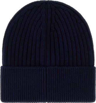 Moncler HAT Virgin Wool Ribbed Beanie - Navy