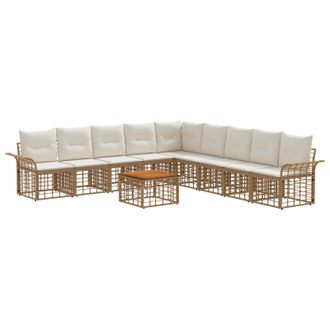 vidaXL Conjunto De Sof&aacute;s De Exterior 10 Pcs Natural Y Crema Poli&eacute;ster Vidaxl