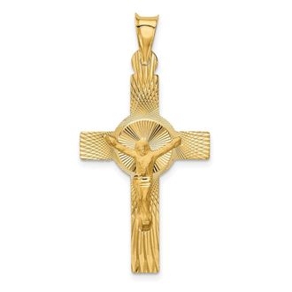 Diamond2Deal 14k Yellow Gold Polished Satin Diamond-Cut Crucifix Pendant