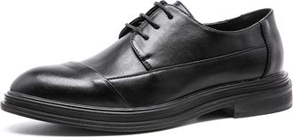 Generic Oxford Shoes for Men Lace Up Derby Shoes Black Round Burnished Toe Faux Leather Rubber Sole Non Slip Low Top Slip Resistant Prom(Black,6.5 UK)