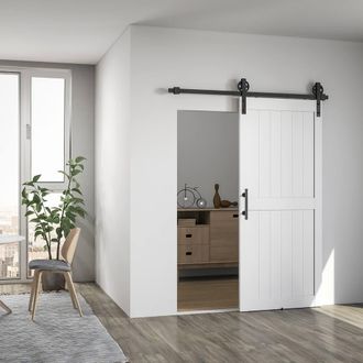 HOMCOM 183cm Sliding Barn Door Kit, Sliding Door with Track, White