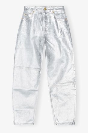Ganni White Silver Foil Stary Jeans - Size 24 Organic Cotton