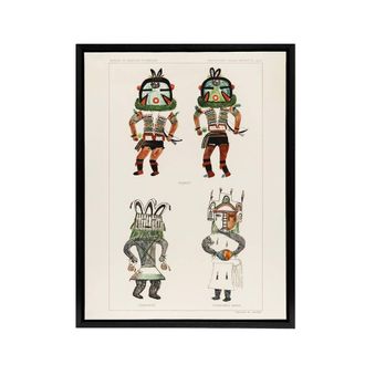 Artery8 Drawing from Hopi Natives Hopi Kachinas Vintage Framed Canvas Wall Art in White | Size: W24 x H32