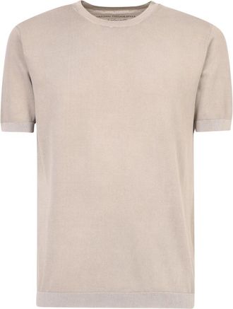 Original Vintage Piquet T-shirt - Heren - Ronde hals truien - Beige - S - Katoen - Truien & Vesten