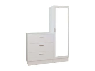Vente-Unique C&oacute;moda 3 cajones con armario y espejo - Blanco - VITORIO