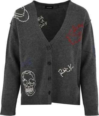 Zadig&Voltaire Mirkaz Ws West Graph Cardigan - Dames - Cashmere truien - Grijs - M - Kasjmier - Truien & Vesten