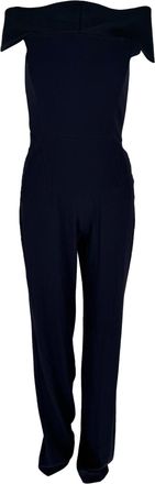 Galvan Off-Shoulder Flared Jumpsuit in Navy Blue Triacetate