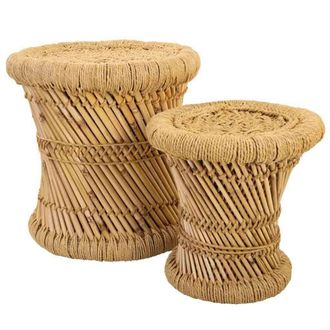 Wanderlust Deco Wanderlust Deco - Set 2 Taburetes De Bamb&uacute; Y Cuerda Marrones