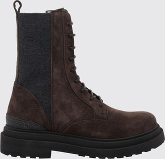 Brunello Cucinelli Suede Combat Boots with Monili and Side Zip