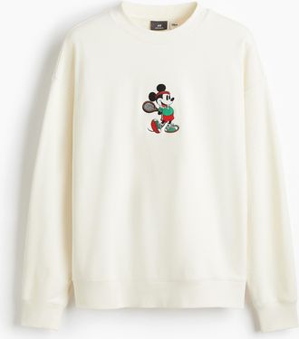 H&M Bedrucktes Sweatshirt in Oversized Fit - White