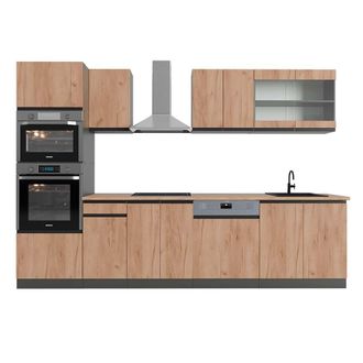Vicco Mueble De Cocina R-line, Oro Power Roble/antracita, 300 Cm Con Armario Alto, Et Roble