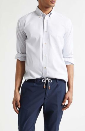 Eleventy Stripe Button Down Shirt in 08 Denim at Nordstrom, Size Xxx-Large