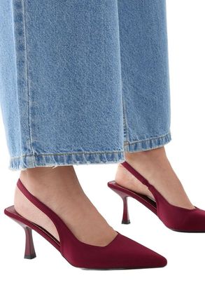 Misspap Faux Suede High Stiletto Heel Sling Back Court Shoes, 4, Burgundy
