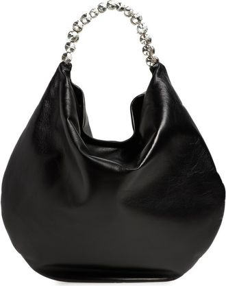 L'Alingi Large Crystal Handle Leather Hobo Bag in Black at Nordstrom