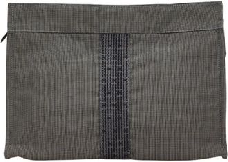 Hermès Black Gray Canvas Pouch (Pre-Owned)