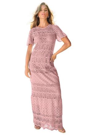 Roaman's Crochet Lace Maxi Dress in Soft Blush at Nordstrom, Size 12