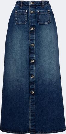 Dolce & Gabbana Embellished faded denim maxi skirt