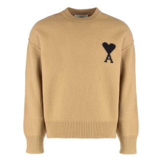 Ami Round-neck Knitwear, male, Brown, Size: L Ami de Coeur Crewneck Sweater