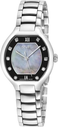 Gevril Group Womens Lugano Swiss Diamond Watch, Black MOP Dial,316L Stainless Steel Case, 316L Stainless Steel Bracelet Watch