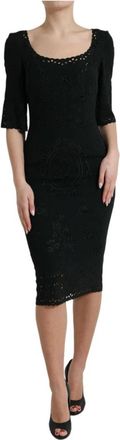 Dolce & Gabbana Bloemen Kant Bodycon Midi Jurk - Dames - Casual kleedjes - Zwart - S - Katoen - Kleedjes