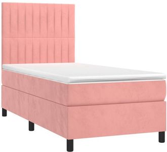 vidaXL Cama Box Spring Colch&oacute;n Y Led Terciopelo Rosa 90x200 Cm Vidaxl