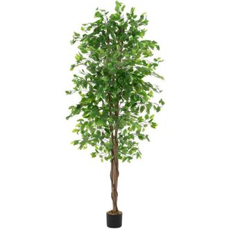 ML Design Ml-design Ficus Artificial 210 Cm, Planta De Interior/exterior Con Tronco De Madera Natural En Maceta &Aacute;rbol Grande Realista Decorativo De Pl&aacute;stico Par
